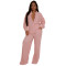 Women's elastic wrinkling strap multi pocket swing leg pants wide leg pants set