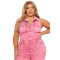 Women's denim fashion high stretch sexy backless lapel workwear pants jumpsuit