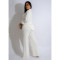 Women's elastic wrinkling strap multi pocket swing leg pants wide leg pants set
