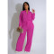 Women's elastic wrinkling strap multi pocket swing leg pants wide leg pants set