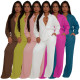 Women's elastic wrinkling strap multi pocket swing leg pants wide leg pants set