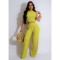 Elastic wrinkled loose sleeveless wide leg pants set, two-piece set