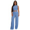 Elastic wrinkled loose sleeveless wide leg pants set, two-piece set