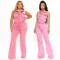 Women's denim fashion high stretch sexy backless lapel workwear pants jumpsuit