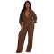 Women's elastic wrinkling strap multi pocket swing leg pants wide leg pants set