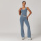 Women's contrasting cross flared pants nude yoga running fitness yoga suit two-piece set