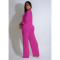 Women's elastic wrinkling strap multi pocket swing leg pants wide leg pants set