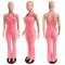 Women's denim fashion high stretch sexy backless lapel workwear pants jumpsuit