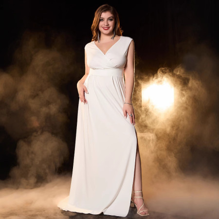 Large size women's solid color V-neck cross-border Amazon backless elegant slim fit slit long dress