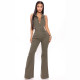 Women's denim fashion high stretch sexy backless lapel workwear pants jumpsuit