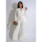 Women's elastic wrinkling strap multi pocket swing leg pants wide leg pants set