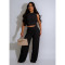 Elastic wrinkled loose sleeveless wide leg pants set, two-piece set
