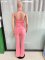 Women's denim fashion high stretch sexy backless lapel workwear pants jumpsuit