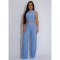 Elastic wrinkled loose sleeveless wide leg pants set, two-piece set