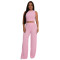 Elastic wrinkled loose sleeveless wide leg pants set, two-piece set