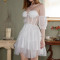 Strapless solid color mesh elegant lace  short dress