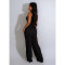 Elastic wrinkled loose sleeveless wide leg pants set, two-piece set