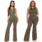 Women's denim fashion high stretch sexy backless lapel workwear pants jumpsuit