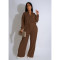 Women's elastic wrinkling strap multi pocket swing leg pants wide leg pants set