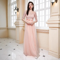 Solid color one shoulder slim fit elegant long mesh V-neck long evening gown