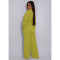 Women's elastic wrinkling strap multi pocket swing leg pants wide leg pants set