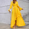 Solid color V-neck elegant long slit banquet long sleeved dress