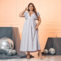 Elegant slim fit V-neck backless long summer solid color long dress