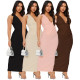 Cross border sleeveless lapel suit vest high waist slim fit zipper slit skirt two-piece set