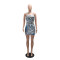 Cross border velvet bead print suspender bag hip dress short skirt women's clothing