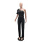 Slanted shoulder short sleeved slim fit jumpsuit with fashionable temperament, slim fit and slimming, high and diamond cut design