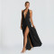 Fashionable women's summer sexy hanging neck backless slit dress