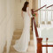 Solid color crossover Amazon French minimalist elegant slim fit V-neck small trailing long sleeved banquet evening gown