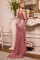 New solid color cross-border sequin sexy slim fit long V-neck slit banquet evening dress