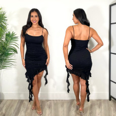 New ruffled irregular hip hugging suspender sexy dress short skirt