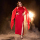 Large size spot shawl sleeves elegant long slim fit slit evening gown