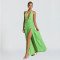 Fashionable women's summer sexy hanging neck backless slit dress