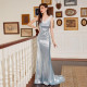 New solid color suspender V-neck slimming fish tail small tail elegant slimming long banquet evening dress
