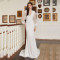 Solid color crossover Amazon French minimalist elegant slim fit V-neck small trailing long sleeved banquet evening gown