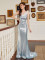 New solid color suspender V-neck slimming fish tail small tail elegant slimming long banquet evening dress