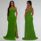 Fashionable women's summer mesh sexy slit solid color dress