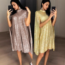 Sequin small stand collar cross-border sequin foreign trade summer women's dress