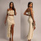 Summer women's beach dress, European and American ruffle edge skirt, halter top, sexy two