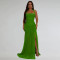 Fashionable women's summer mesh sexy slit solid color dress