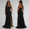 Fashionable women's summer mesh sexy slit solid color dress