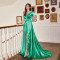 Solid color V-neck elegant trailing straight neck foreign trade long style slit long style banquet dress