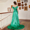 Solid color V-neck elegant trailing straight neck foreign trade long style slit long style banquet dress