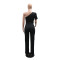 Slanted shoulder short sleeved slim fit jumpsuit with fashionable temperament, slim fit and slimming, high and diamond cut design