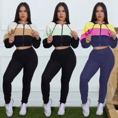 Fashion women's casual sports hooded top and pants two-piece set