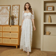 solid color lace French strapless slim fit elastic elegant long women's dress