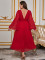 V-neck pleated chiffon long sleeved backless slim and elegant dress